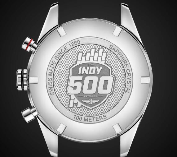 The pattern on the caseback embodies the relationship between the watch brand and Indy 500.