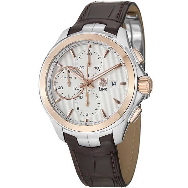 The brown strap fake watch has silvery dial.