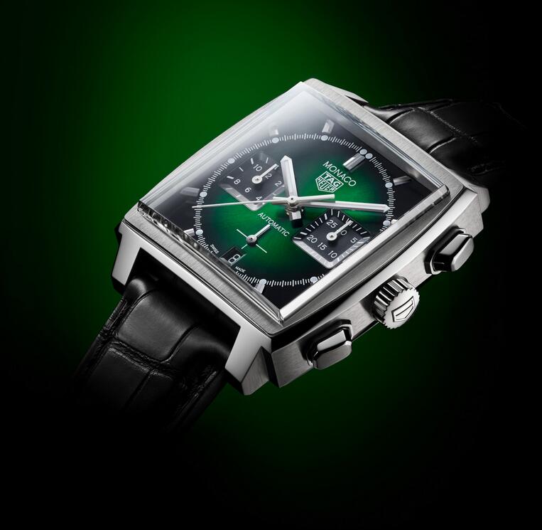 Swiss fake watches are matched with green dials and two black dub-dials.