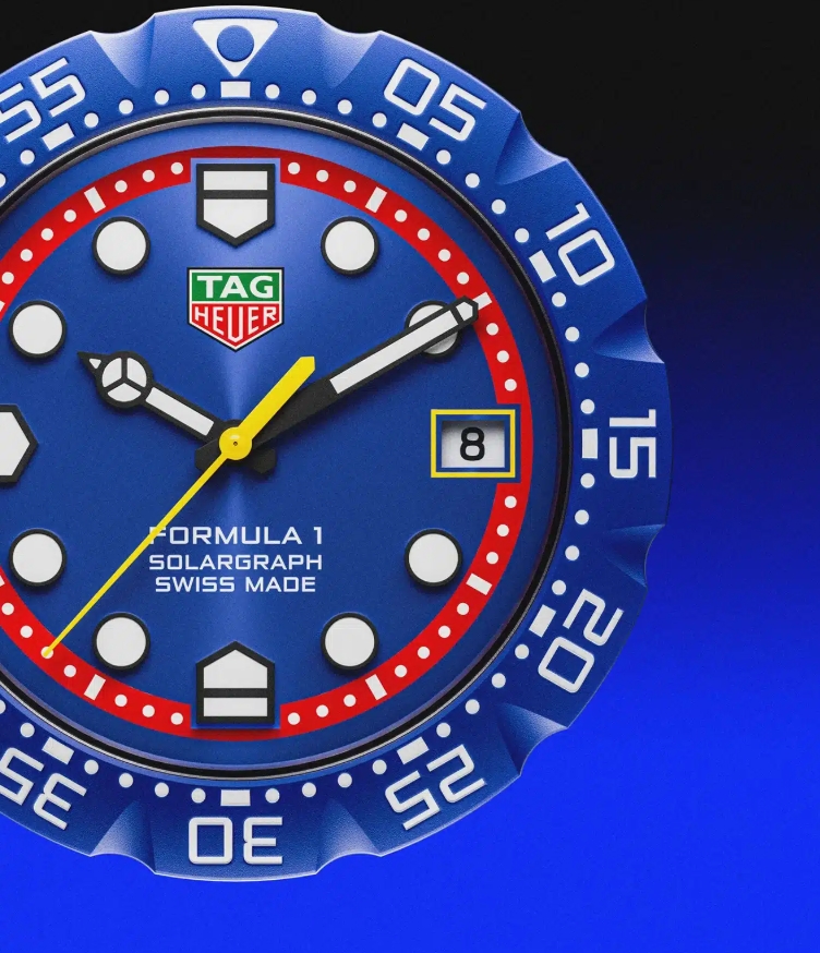 TAG Heuer Formula 1 Solargraph blue rotating bezel with white timing markings
